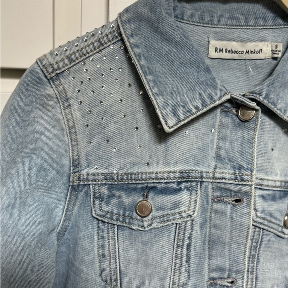 Light Blue Denim Jacket with Studded Shoulders - Picture 3 of 11